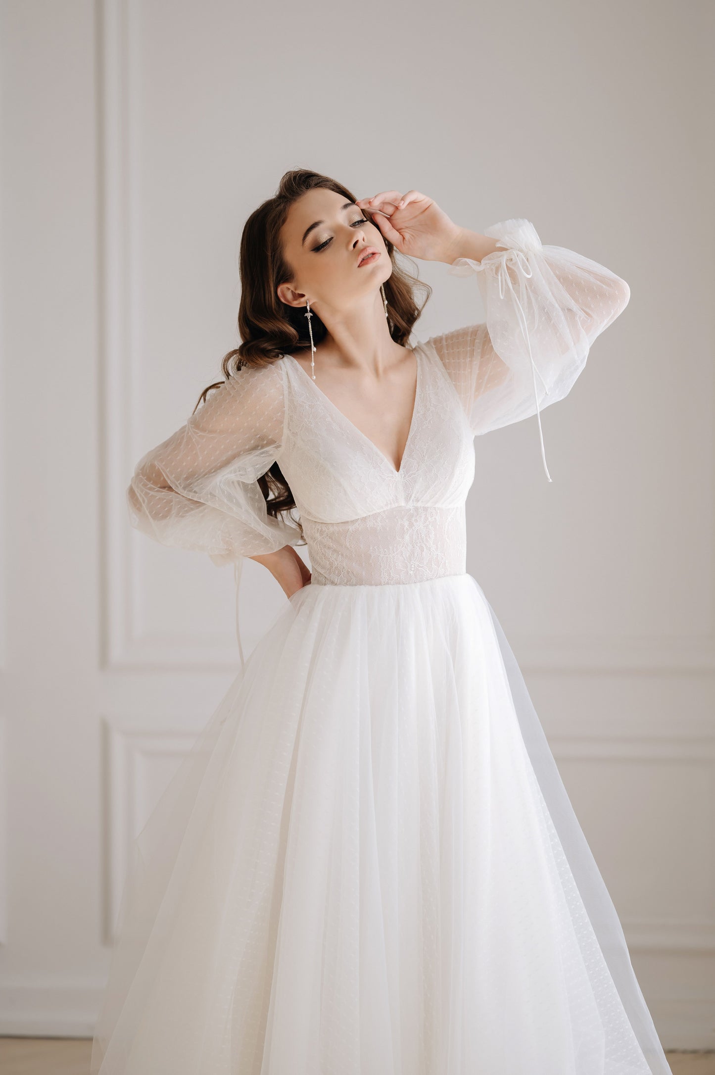 Tulle Tea Length Bulky Sleeves Wedding Dress VALENCIA | ETHEREAL BY OLIVIA