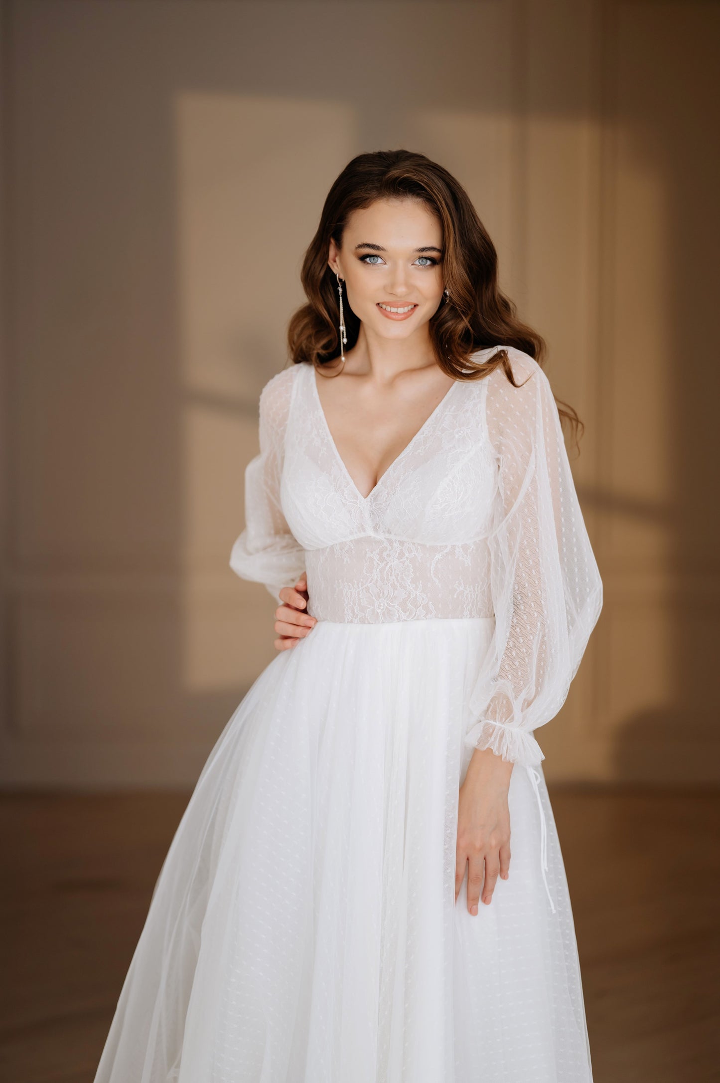 Tulle Tea Length Bulky Sleeves Wedding Dress VALENCIA | ETHEREAL BY OLIVIA