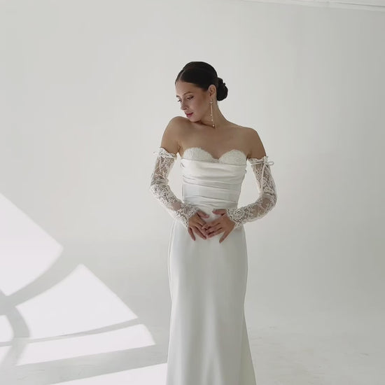 Modern wedding dress with detached lacy sleeves FARO