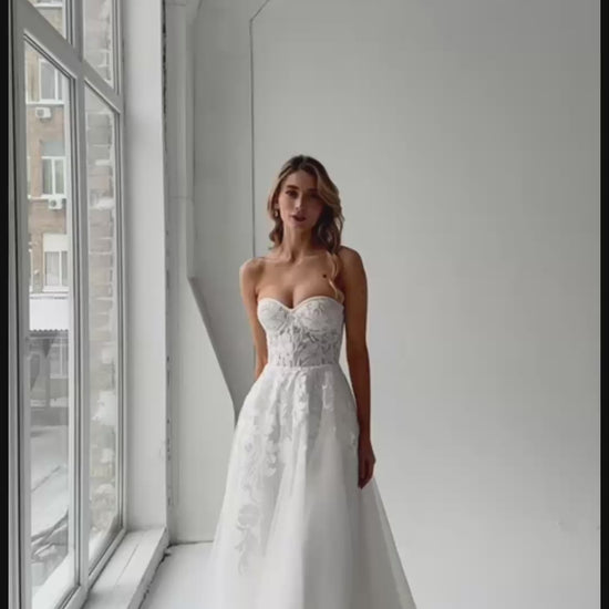 Modern Floral Strapless Wedding Dress LARISSA | ETHEREAL BY OLIVIA